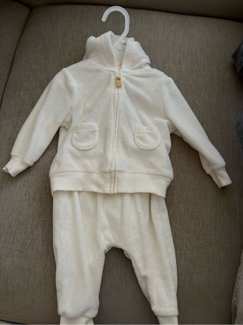 Carter's Cream Plush Hooded Zip Romper Set